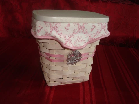 Longaberger 2004 Horizon Of Hope WHITE WASH Basket Lid Liners & Tie On Cover
