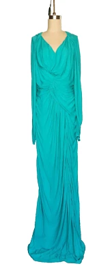 Maxi Vestido Jersey Vintage Años 70 80 Verde Azul por Robert David Morton S - M Foto 1 de 4