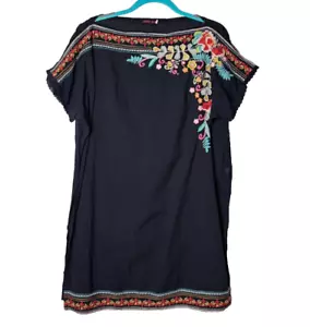 Vestido Johnny Was Bordado Talla M Túnica Ligera Boho Floral Negro - Imagen 1 de 11