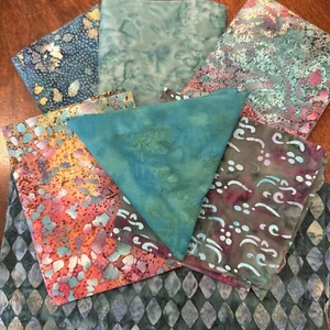Large Lot of Batik Teal Fat Quarters + 7 Fat Quarter Cotton Fabric Bundle - Picture 1 of 10