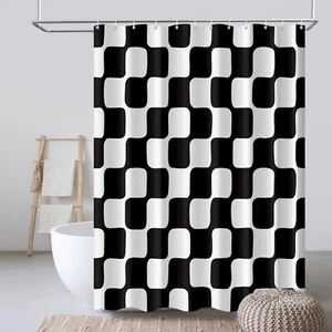 Retro Checkerboard Grid Pattern Shower Curtain White Black Classical Groovy W... - Picture 1 of 6