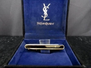 Authentic Yves Saint Laurent Vintage YSL Tie Pin Bar Gold Black - Picture 1 of 3