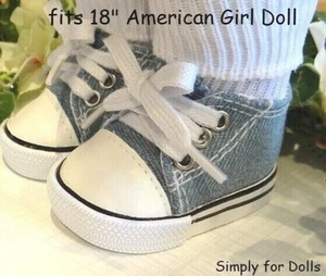 BLUE JEAN DENIM Canvas Tennis Sneakers fits 18" American Girl DOLL SHOES - Picture 1 of 2