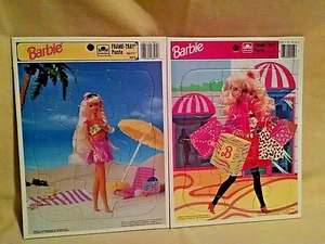 BARBIE PUZZLE SET 2 FRAME TRAY ON BEACH 1993 8201B SHOPPING 1990 4512B GOLDEN* - Picture 1 of 10