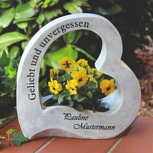 Grabschmuck Herz Pflanzschale Pflanzgefäß aus Kunststein mit Namen und Spruch - Bild 1 von 4