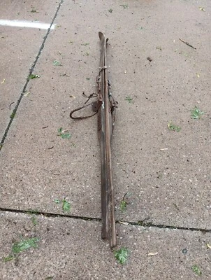 Old Pair Wooden Skis 74 1/2" X 3" - Image 1 of 4