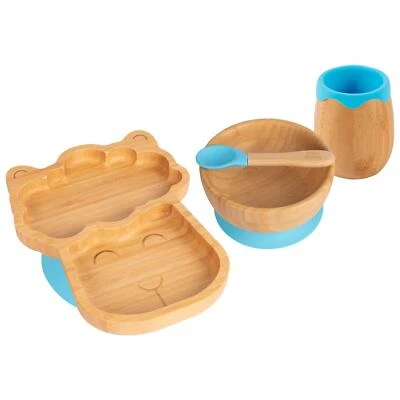 4pc Tiny Dining Blau Lama Bambus Baby Fütterungsset Kinder Teller Schüssel - Bild 1 von 4