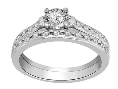 Wedding Engagement Ring SI1 G Bridal Set 0.70 Ct Natural Diamond 14K White Gold - Image 1 of 4