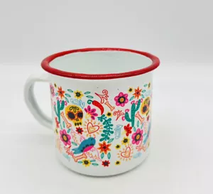 Taza de café esmaltada Día de los Muertos Halloween calavera taza floral - Imagen 1 de 6
