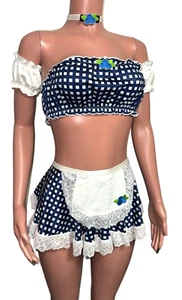 Y2K L Mirtillo Muffin Fragola Shortcake Gingham Cosplay Costume Set Nuova Arte - Foto 1 di 3