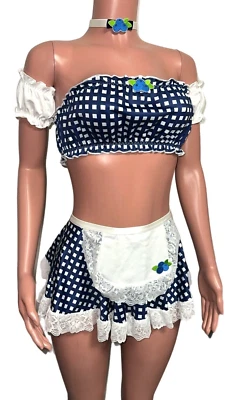 Y2K L Blueberry Muffin Strawberry Shortcake Gingham Cosplay Costume Set New Art - Image 1 of 3