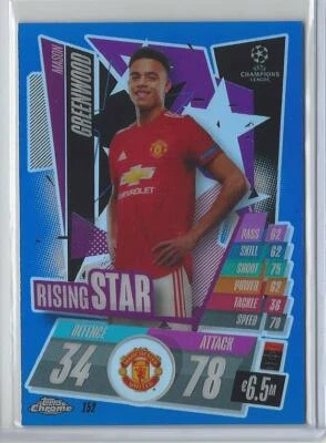 2020-21 Topps Chrome Match Attax Mason Greenwood Blue Refractor #/150 Man United - Image 1 of 2