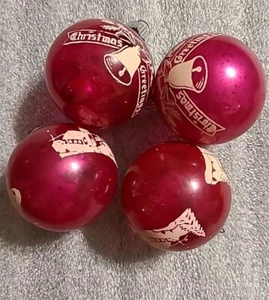 4 Vintage glänzende Brite schablonierte rote Quecksilber Glas Ornament - Bild 1 von 6