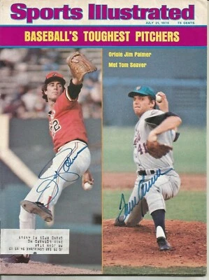 Jim Palmer HOF & Tom Seaver HOF hand signed 7/21/75 Sports Illustrated magazine  - Image 1 of 2