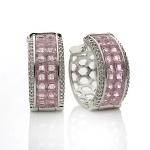 Elegant Pink Cubic Zirconia & White Crystal Hoop Earrings - Fashion Jewelry - Picture 1 of 7