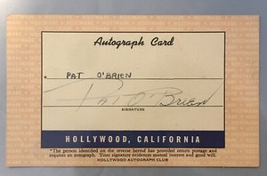 Pat O’Brien - “Hollywood Autograph Club” Card from 1943