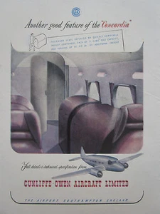 4/1947 PUB CUNLIFFE-OWEN AIRCRAFT LIMITED CONCORDIA AIRLINER ORIGINAL AD - Imagen 1 de 1