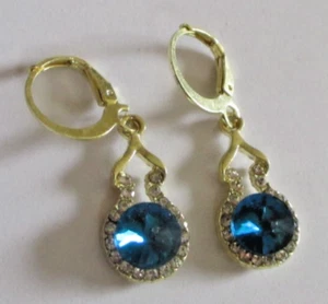 boucles dormeuses couleur or cristaux saphir diamant superbe bijou vintage 3402 - Bild 1 von 3