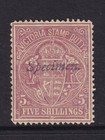 New South Wales 1884 5 Shilling ovpt Specimen MLH VF