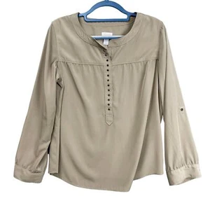 Chicos Damengröße 1 US Medium M beige Satinbluse Rollriegelärmel Büro - Bild 1 von 12
