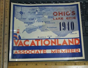 Travel Label / Decal Luggage - 1940 Ohio Vacationland Associate Member - Picture 1 of 6
