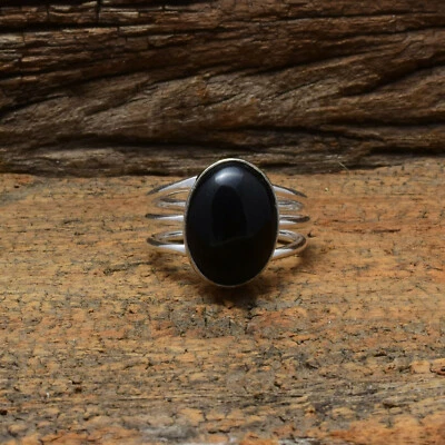 Exquisito Ónice Negro Gema 925 Plata de Ley Handmade Anillo Todos los Tamaños - Imagen 1 de 3