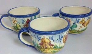 Lot 3 Coffee Cups Farm Scene Blue and White - Picture 1 of 12