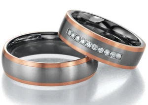 585Gold - Titan Eheringe + Diamant + Garantie Trauring Antragsring Hochzeitsring - Bild 1 von 7