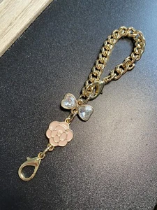 Camellia Flower Chain Charm Bag Charm Keychain Key Ring Car Charm Pink Gold - Picture 1 of 3