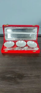 Servizio di 3 ciotole tedesche placcate argento per regalo scatola velluto Diwali - Foto 1 di 6