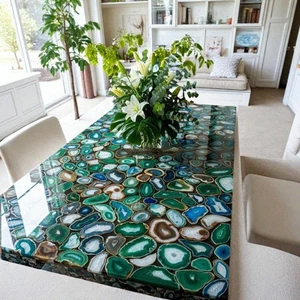 Green Agate Dining Table – Handmade Stone Table for Kitchen and Dining Room - Picture 1 of 9