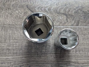 Lot of 2 Large SAE Chrome Wrench Sockets: TEKTON SHD22038 1-1/2" & HUSKY 1-1/16" - Picture 1 of 4