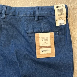 Haggar Work To Weekend Pant Men's 38x32 Blue Denim Classic Fit Comfort Waist - Picture 1 of 8