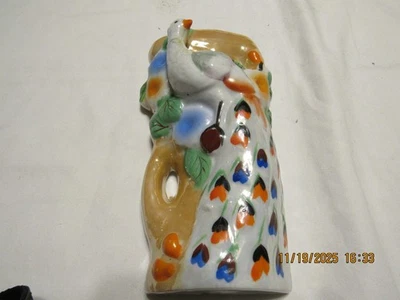 Vintage Japan PORCELAIN LUSTRE Peacock Bird Vase Wall Pocket - Image 1 of 4
