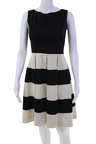 Abito donna Kate Spade New York cotone a righe zip aderente + svasato nero taglia 2