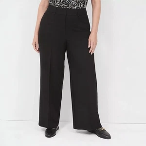 Lane Bryant perfekt drapierte Hose schwarz Größe 24 kurz weites Bein flexibler Bund - Bild 1 von 7