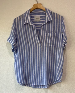 Rails Women's Savannah Juneau White Blue Striped Casual Nautical Blouse Sz M - Picture 1 of 5