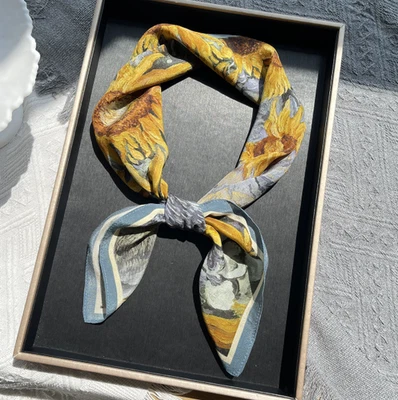 100% Silk Mulberry Shawl Bandanna Scarf Neckerchief 65X65cm sunflower Print wrap - Image 1 of 4