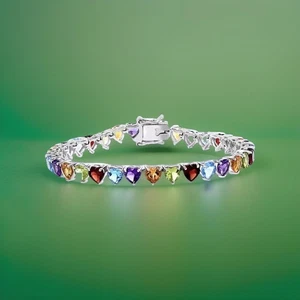 NEW! EFFY MULTI-STONE HEART & SILVER BRACELET/ $1,375 - Picture 1 of 6