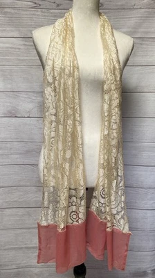 Bufanda larga boho de encaje floral transparente núcleo de cabaña 16" x 86" beige rosa Foto 1 de 4