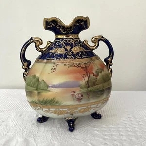 Antique Nippon Hand Painted Cobalt Blue Gold Gilded Vase Morimura Circa 1900's - Picture 1 of 8