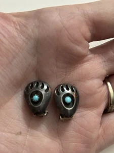 VINTAGE 925 STERLING SILBER BÄRENKRALLE OHRRINGE TÜRKIS CLIP ONS - Bild 1 von 5