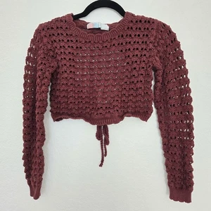 Free People Beach S Grobstrick Cropped Pullover hinten offen - Bild 1 von 5