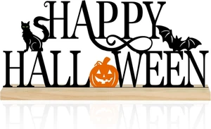 Letrero de Feliz Halloween de Metal, Decoraciones de Halloween Negro para Hogar, Oficina, Estante, - Imagen 1 de 12