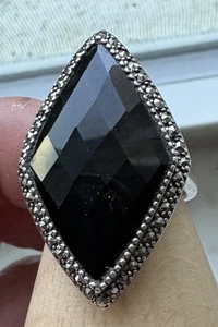 ART DECO RING ONYX & MARCASIT WUNDERSCHÖN STERLINGSILBER - Bild 1 von 5