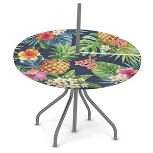Round Outdoor Tablecloth with Umbrella Hole Leaf Round Fitted 36"-44" Pineapple - Picture 1 of 7