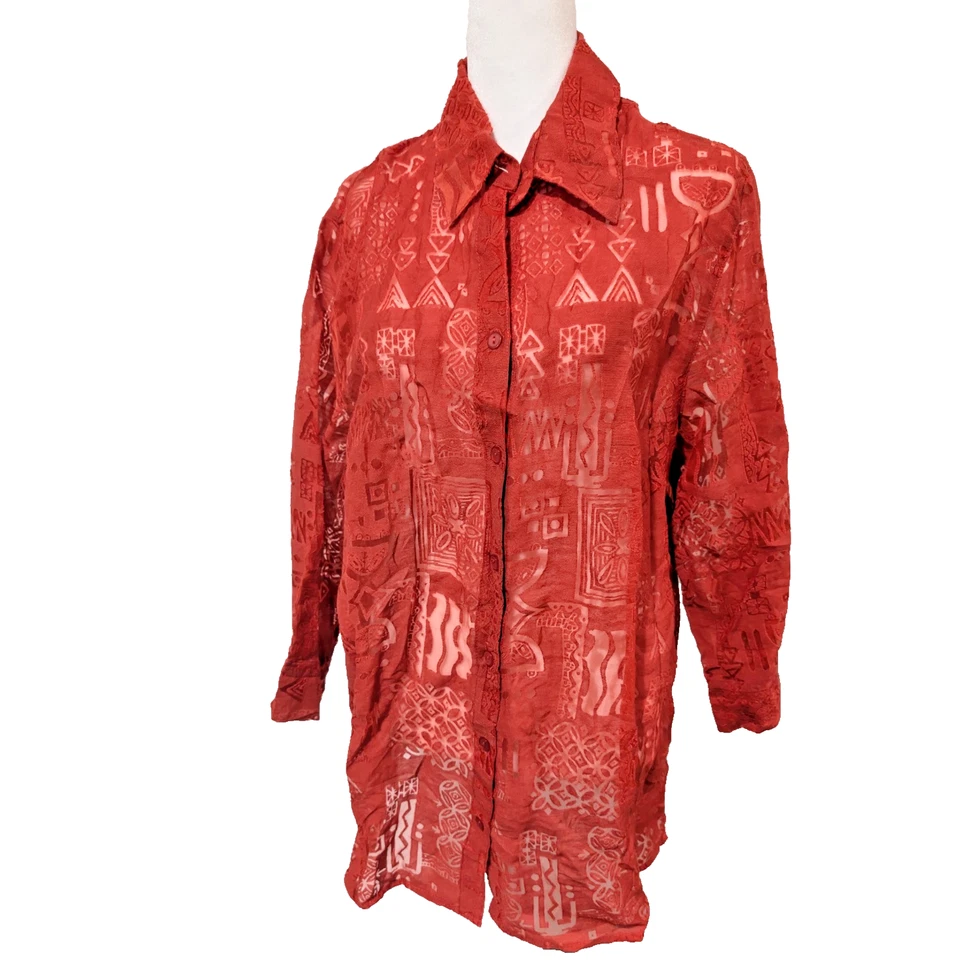 Blusa Camisa Top Túnica Capa Look Alfred Dunner Para Mujer Talla 16W Roja Burnout Usada en Excelente Condición Foto 1 de 4
