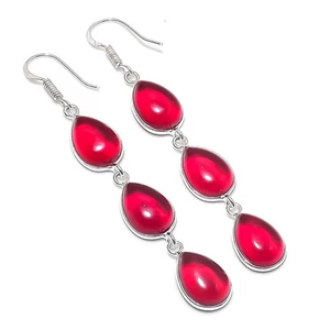 Red Carnelian Gemstone Handmade 925 Sterling Silver Jewelry Earring Size 2.5" - Picture 1 of 2