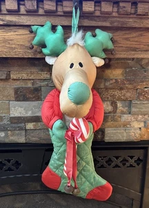 Vintage Elch Weihnachtsstrumpf Fallschirm Stofftier rot grün Zuckerstange Glocken - Bild 1 von 6