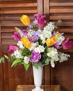 Cemetery Flower Spring Grave Artificial Floral Arrangement Tulips 24x17 inches - Picture 1 of 4